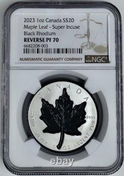 2023 $20 Canada Maple Leaf Super Incuse Black Rhodium NGC PR70 Reverse Proof