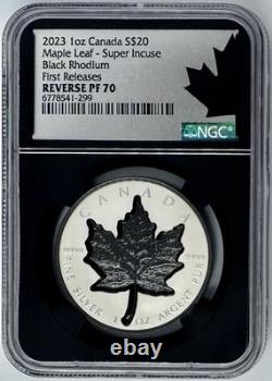 2023 $20 Canada Maple Leaf Super Incuse Black Rhodium NGC PR70 Reverse Proof FR