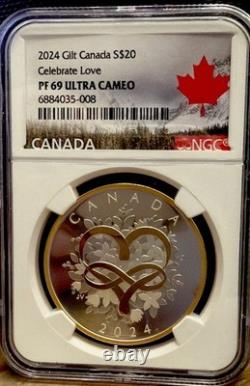2023 $20 Canada Silver Gilt Ngc Pf69 Queen Elizabeth II Celebrate Love Proof