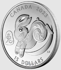 2023 CANADA $15 LUNAR Year of the RABBIT. 9999 Pure Silver Proof Coin