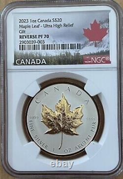 2023 Canada 1 oz Silver Maple Leaf Gilt Rev Proof Ultra High Relief OGP NGC PF70