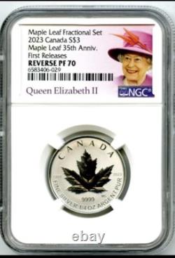 2023 Canada $3 1/4oz FINE SILVER MAPLE LEAF 35TH ANNIV NGC REVERSE PF70 FR