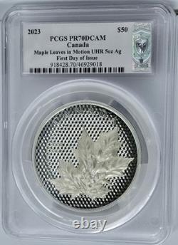 2023 Canada $50 Silver 5 Oz Maple Leaves in Motion UHR PCGS PR70 FDOI Blunt Sign