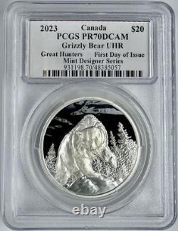 2023 Canada Grizzly Bear Great Hunters PCGS PR70DCAM UHR Silver Coin Blunt Sign