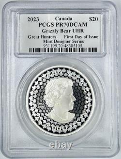 2023 Canada Grizzly Bear Great Hunters PCGS PR70DCAM UHR Silver Coin E Damstra