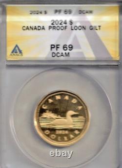 2024 $1 Canada Gilt Silver Proof Loonie Anacs Pf69 Loon New Effigy