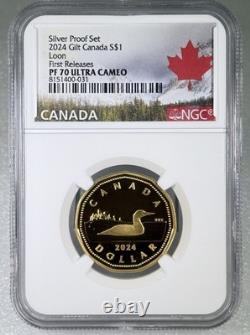 2024 $1 Canada Gilt Silver Proof Loonie Ngc Pf70 Loon New Effigy First Year & Fr