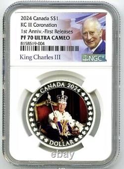 2024 $1 Canada Silver Dollar Proof Ngc Pf70 Ucam King Charles 1st Coronation Fr