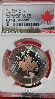 2024 $1 Canada Silver Gilt Rose Gold Dollar Proof Ngc Pf69 Maple Leaf Air Force