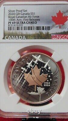 2024 $1 Canada Silver Gilt Rose Gold Dollar Proof Ngc Pf69 Maple Leaf Air Force