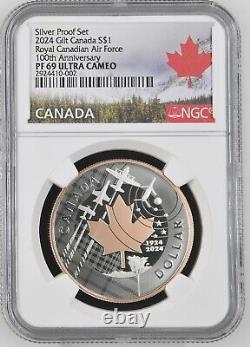 2024 $1 Canada Silver Gilt Rose Gold Dollar Proof Ngc Pf69 Maple Leaf Air Force