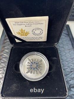 2024 $20 Canada 1 Oz 9999 Silver Proof Sapphire Jubilee Snowflake Brooch Fr