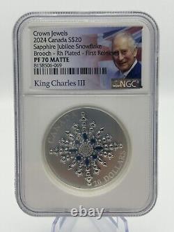 2024 $20 Canada 1oz Silver Proof Ngc Pf70 Sapphire Jubilee Snowflake Brooch