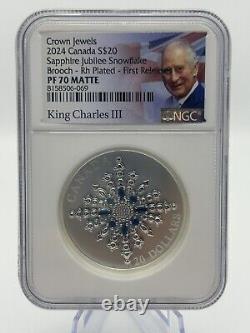 2024 $20 Canada 1oz Silver Proof Ngc Pf70 Sapphire Jubilee Snowflake Brooch