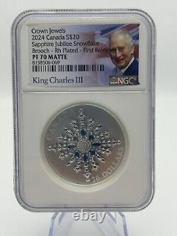 2024 $20 Canada 1oz Silver Proof Ngc Pf70 Sapphire Jubilee Snowflake Brooch