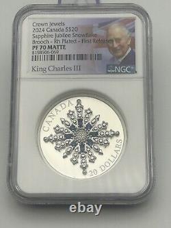 2024 $20 Canada 1oz Silver Proof Ngc Pf70 Sapphire Jubilee Snowflake Brooch