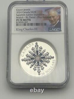 2024 $20 Canada 1oz Silver Proof Ngc Pf70 Sapphire Jubilee Snowflake Brooch