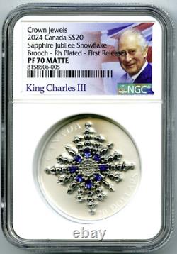2024 $20 Canada 1oz Silver Proof Ngc Pf70 Sapphire Jubilee Snowflake Brooch Fr