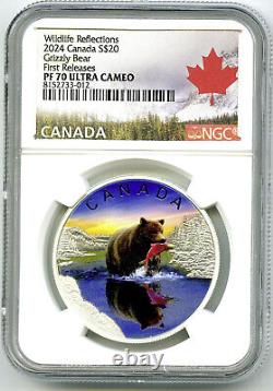 2024 $20 Canada 1oz Silver Proof Ngc Pf70 Ucam Grizzly Bear First Releases