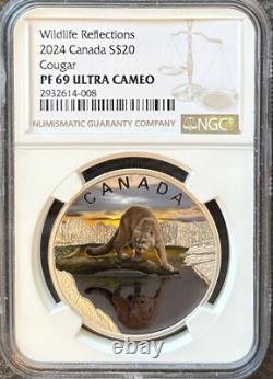 2024 $20 NGC PF69 CANADA 1OZ SILVER UCAM COUGAR WILDLIFE REFLECTIONS WithOGP