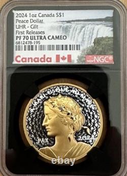 2024 CANADA Peace Dollar 1 oz Silver Proof Gilded COA BC First Release NGC PF70