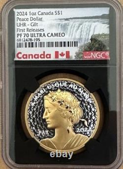 2024 CANADA Peace Dollar 1 oz Silver Proof Gilded COA BC First Release NGC PF70