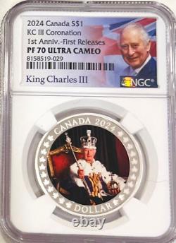 2024 Canada $1 KING CHARLES III CORONATION 1st Anniv Silver Proof NGC PF70 FR