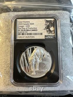 2024 Canada 1 oz Silver Proof Great Hunters Cougar NGC PF70 FDOP Ultra Cameo