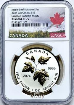 2024 Canada 1oz Silver Autumn Beauty Rev. Proof Ngc Pf70 24k Gold Gilt (pop=24)