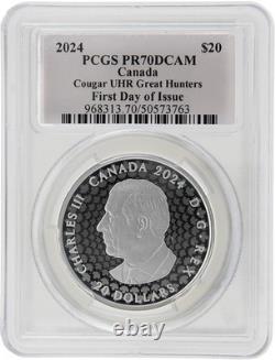 2024 Canada $20 1oz Silver Great Hunters Cougar UHR PCGS PR70 DCAM FDOI Rosati