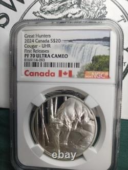 2024 Canada $20 Great Hunters Cougar Ngc Pf70 Uc Fr Uhr Silver Coin E20-83
