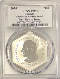 2024 Canada $20 Silver 1 Oz BLUE CRYSTAL SNOWFLAKE PCGS Reverse PR70 FDOI