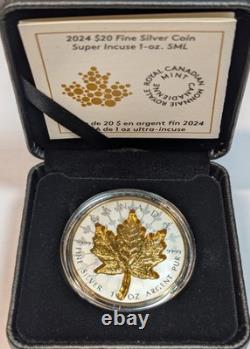 2024 Canada $20 Super Incuse Silver Maple Leaf (SML) 1 Oz 99.99%Pure Silver