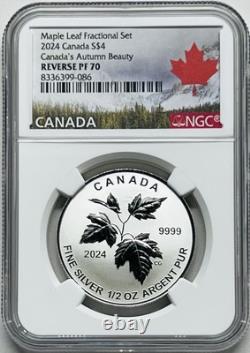 2024 Canada $4 Silver Reverse Proof Maple Leaf Autumn Beauty 1/2 Oz Ngc Rev Pf70