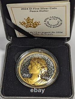 2024 Canada Peace Dollar 1 oz Pure Silver Yellow Gold Plated Proof UHR Coin