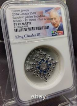 2024 Canada Sapphire Jubilee Snowflake Brooch Silver Proof Coin NGC PF70 MATTE