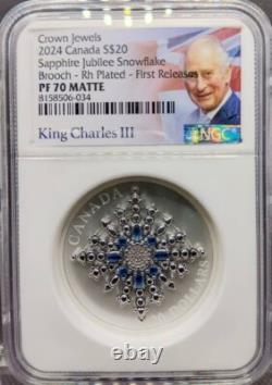 2024 Canada Sapphire Jubilee Snowflake Brooch Silver Proof Coin NGC PF70 MATTE