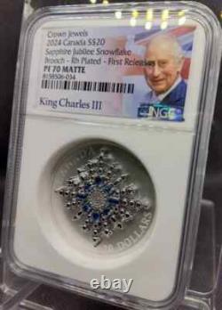 2024 Canada Sapphire Jubilee Snowflake Brooch Silver Proof Coin NGC PF70 MATTE