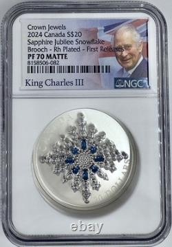 2024 Canada Sapphire Jubilee Snowflake Crown Jewels Brooch Rhodium NGC PF70 FR