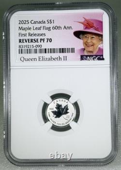 2025 $1 1/20 Oz Silver Canada 60th Maple Leaf Flag Ngc Pf70 Queen Elizabeth Fr