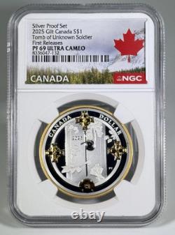 2025 $1 Canada Gilt Silver Dollar Proof Ngc Pf69 Tomb Of The Unknown Soldier Fr