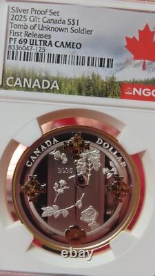 2025 $1 Canada Gilt Silver Dollar Proof Ngc Pf69 Tomb Of The Unknown Soldier Fr