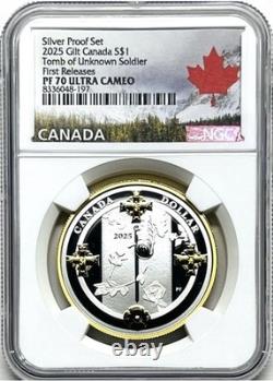 2025 $1 Canada Gilt Silver Dollar Proof Ngc Pf70 Tomb Of The Unknown Soldier Fr