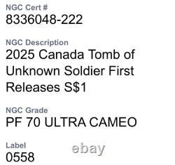 2025 $1 Canada Silver Dollar Proof Ngc Pf70 Tomb Of The Unknown Soldier Fr