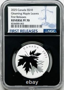 2025 $10 Canada. 9999 Silver Ngc Rev Proof Pf70 Gleaming Maple Leaf Leaves Fr
