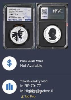 2025 $10 Canada. 9999 Silver Ngc Rev Proof Pf70 Gleaming Maple Leaf Leaves Fr