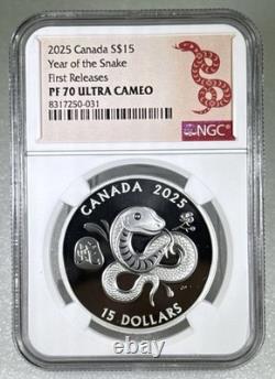 2025 $15 Canada 1oz Silver Proof Year Of The Snake Ngc Pf 70 First Releases