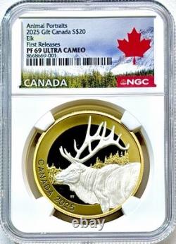 2025 $20 Canada 1oz Silver Gilt Proof Animal Portraits-elk Ngc Pf69 Fr Pop19