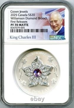 2025 $20 Canada 1oz Silver Proof Matte Ngc Pf70 Williamson Diamond Brooch Fr