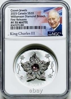 2025 $20 Canada 1oz Silver Proof Ngc Pf70 Matte Williamson Diamond Brooch Fr